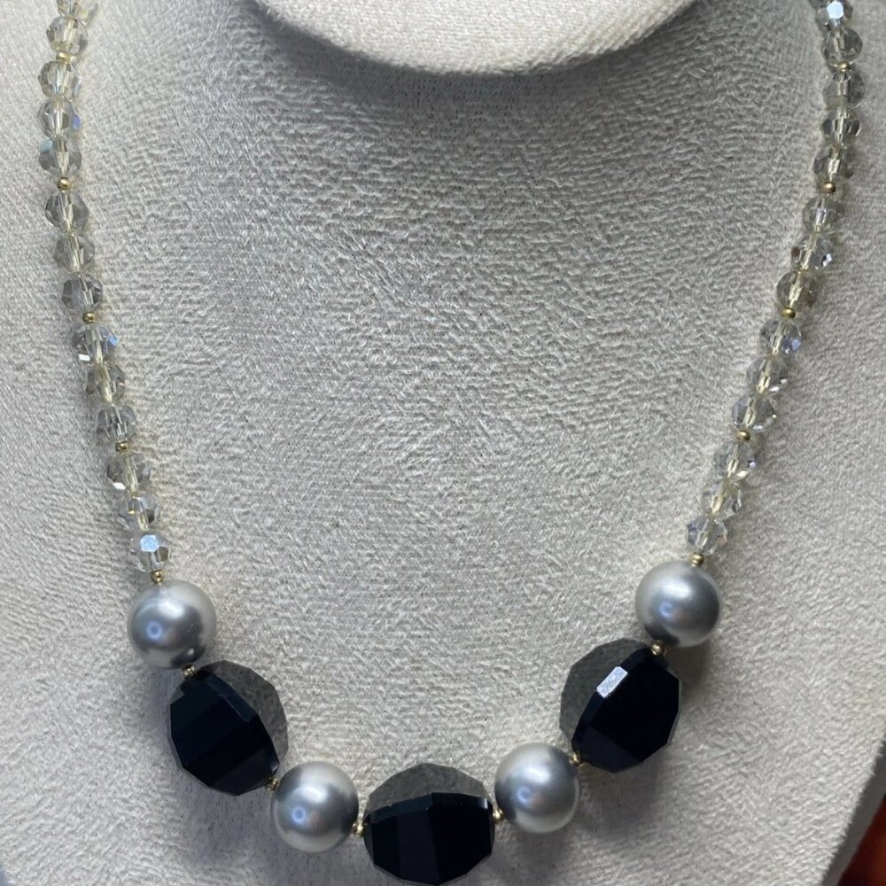 DorGay Designer Onyx Necklace 14K Gold 585 Clasp Crystal Pearl Beads